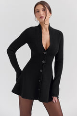 Black Wool Knitted Cardigan Dress