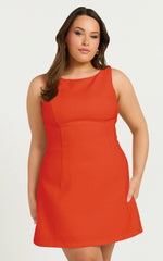 Freddie Mini Dress - Boat Neck Fit and Flare Dress in Orange
