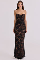 Black + Blush Lace Corset Maxi Dress