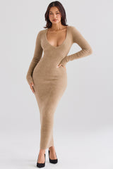 Camel Fuzzy Maxi Dress