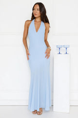 Polished Edge Halter Maxi Dress Blue