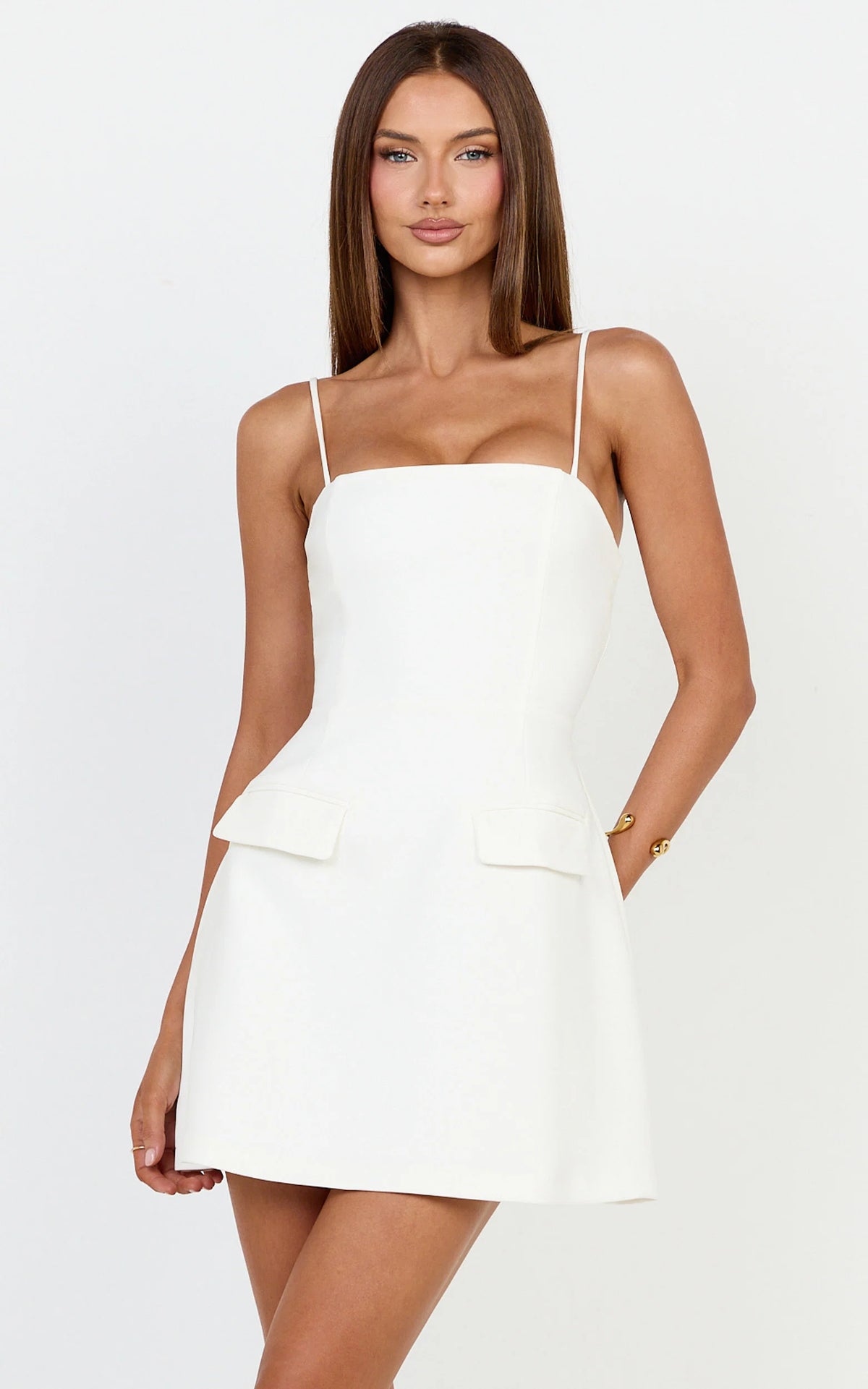 Katia Mini Dress - Strappy Corset A Line Dress in White
