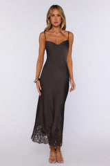 Pretty In Charge Satin Maxi Dress Brown
