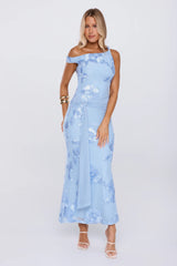 Future Icon Off Shoulder Mesh Maxi Dress Blue