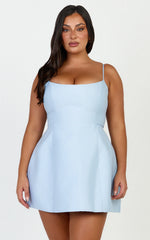 Carolina Mini Dress - Scoop Neck Panel Bodice Dress in Pale Blue