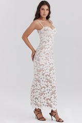 White Floral Embroidered Maxi Dress