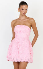 Maristella Mini Dress - Strapless Lace Up Back A Line Dress in Pink