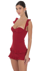 Ruffle Bodycon Dress in Red