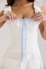White Cotton Broderie Anglaise Trim Midi Dress