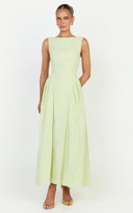 Casina Midi Dress - Boat Neck Tie Back Fit And Flare Dress in Sage