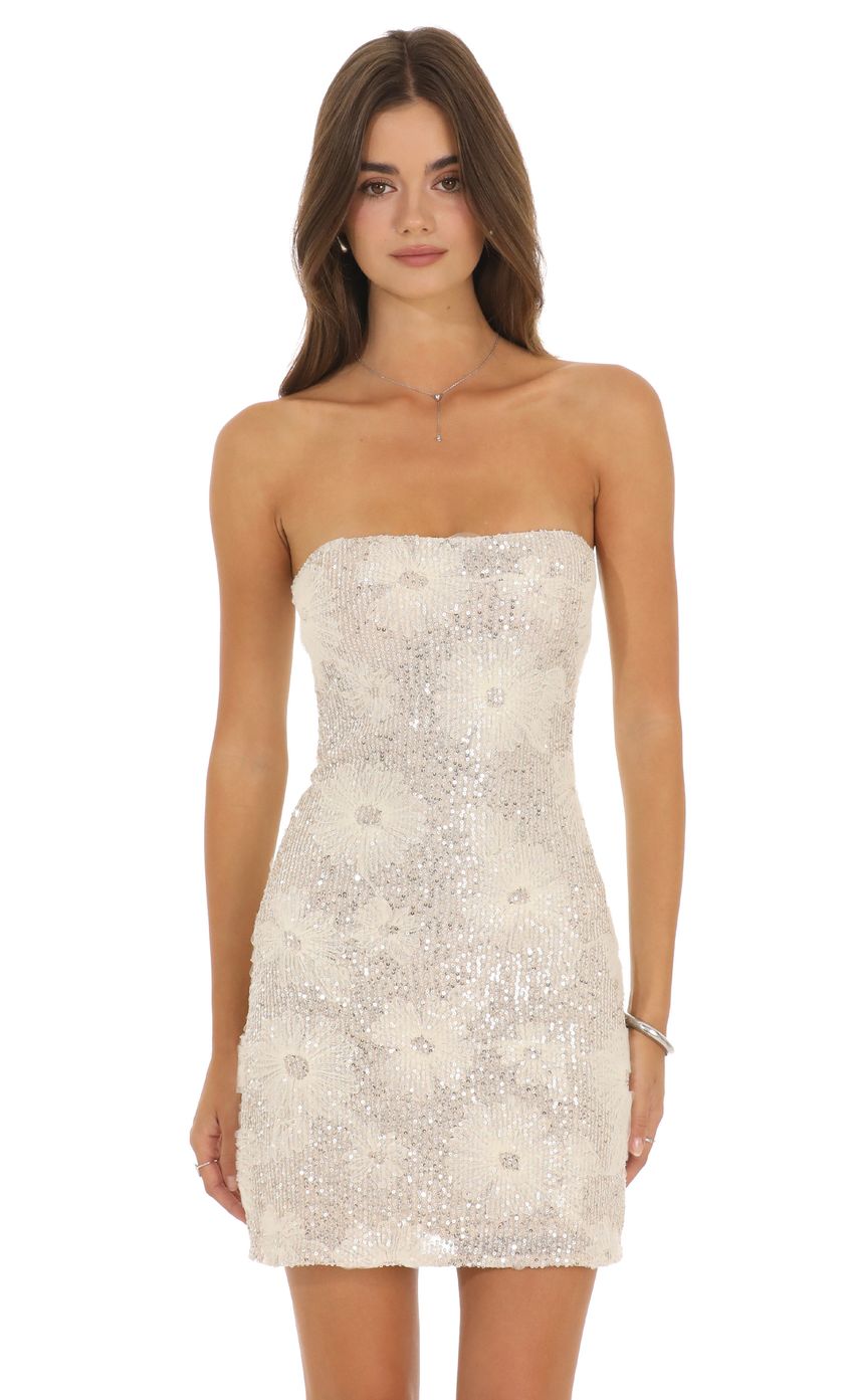 Strapless Sequin Mini Dress in Cream