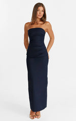 Jamie Maxi Dress - Strapless Ruched Fitted Column Dress in Navy