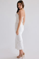 White Cotton Broderie Anglaise Midi Skirt