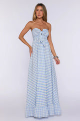 Picnic Perfect Look Strapless Gingham Maxi Dress Blue