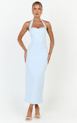 Sandy Maxi Dress - Sweetheart Neckline Halter Dress in Light Blue