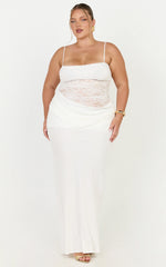 Rania Maxi Dress - Contrast Lace Bodice Bias Cowl Drop Waist Dress in Cream