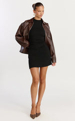 Evie Mini Dress - Cap Sleeve High Neck Ruched Side Dress in Black