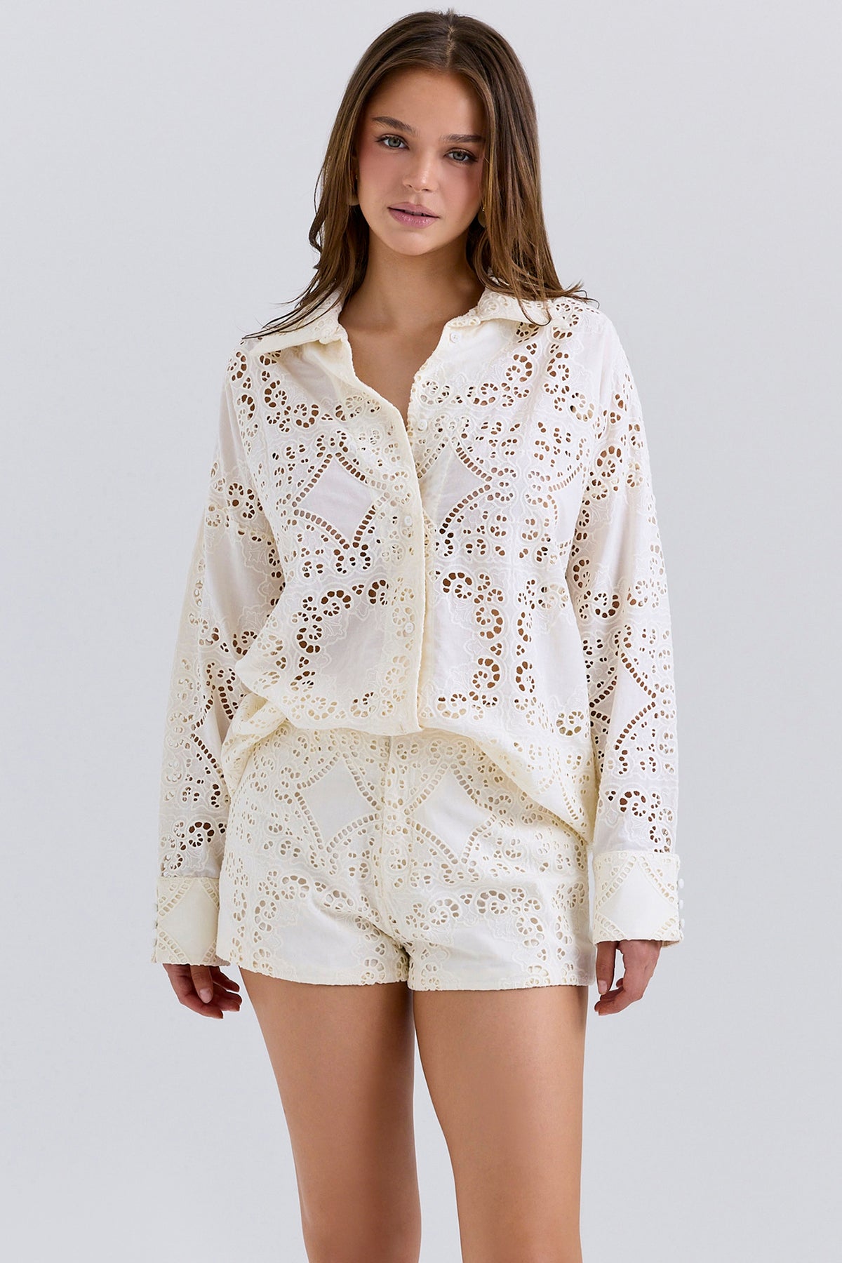 White Cotton Broderie Anglaise Shorts