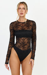Serenade Bodysuit - Long Sleeve Lace Bodysuit in Black