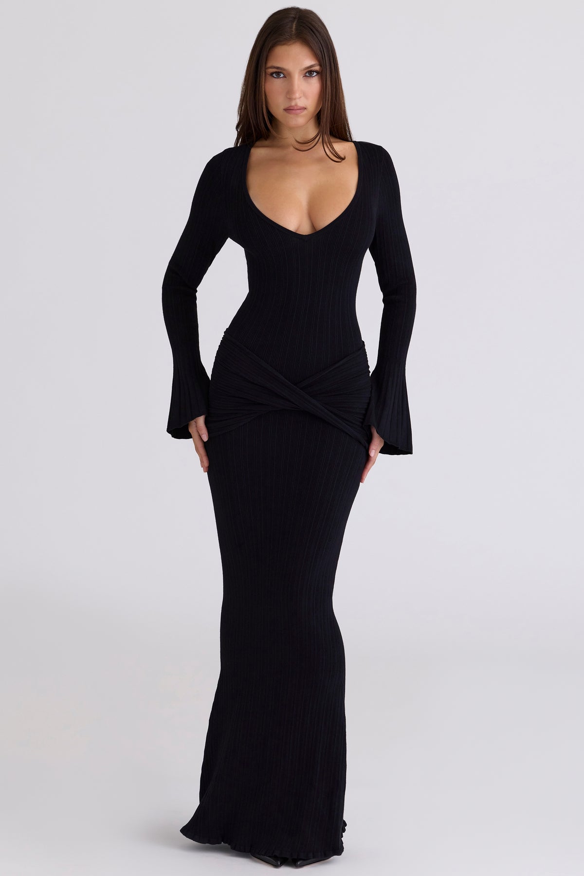 Black Flute Sleeve Maxi Dress