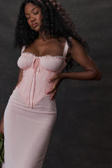 Soft Peach Lace Back Midi Dress