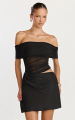 Nova Mini Dress - Off Shoulder Cut Out Mini Dress in Black