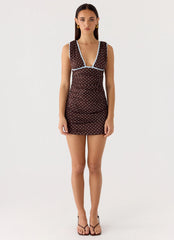 Options Mini Dress - Chocolate Blue Dot