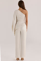 Oyster Satin Relaxed Fit Trousers