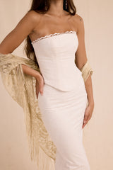 White Cotton Broderie Strapless Corset Top
