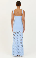 Sabrina Maxi Dress - Scoop Neck Laser Cut Dress in Blue