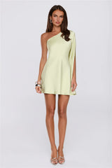 Pearl Radiance One Shoulder Satin Mini Dress Green