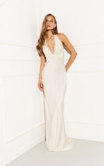 Marielle Maxi Dress - Lace Bust Halter Dress in Cream