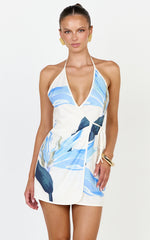 Zali Mini Dress - Halter Neck Wrap Dress in Zali Floral Print