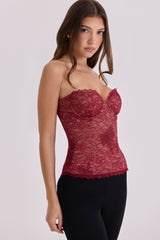 Wine Lace Strapless Corset Top