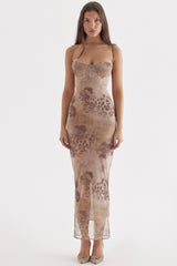 Cream Floral Print Maxi Dress