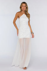 Shimmering Nights Halter Embellished Maxi Dress White