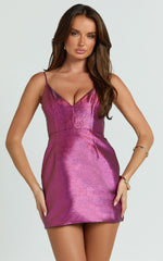 Carey Mini Dress - Strappy V Neck Bodycon Dress in Purple