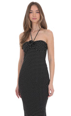 Polka Dot Florette Halter Maxi Dress in Black