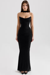 Black Mesh Maxi Skirt With Fluted Hem