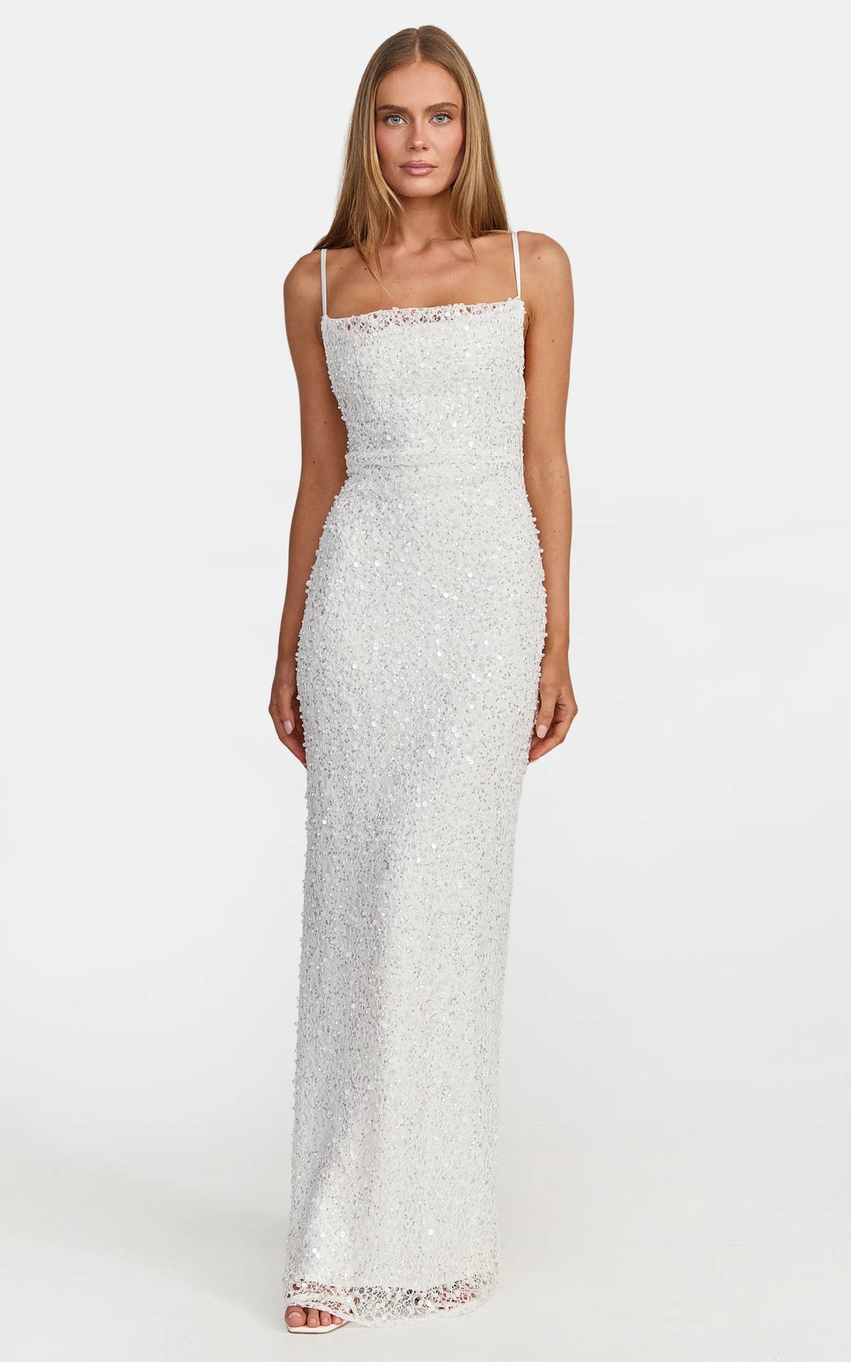 Nina Maxi Dress - Backless Sequin Embellished Beaded Dress in White