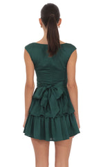 Satin Wide Strap Ruffle Dress in Green