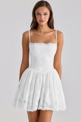 White Custom Lace + Cotton Broderie Anglaise Mini Dress
