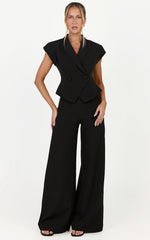 Poppy Top - Cap Sleeve Double Breasted Vest Top in Black