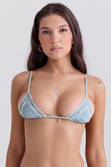 Blue Paisley Ruffle Trim Bikini Top