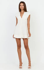 Tallulah Mini Dress - Linen V Neck A Line Dress in White