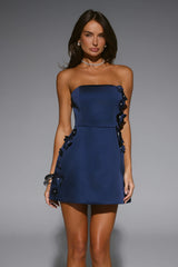 Blossom Hour Strapless Satin Mini Dress Navy