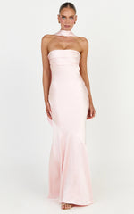 Odette Maxi Dress - Strapless Slip Dress With Neck Scarf in Light Pink