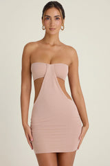 Bandeau Cut-Out Mini Dress in Warm Peach