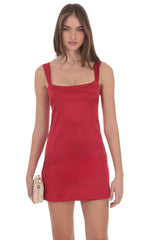Satin Shift Dress in Red