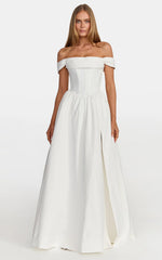 Eden Maxi Dress - Off Shoulder Draped Bust Corset Dress in White